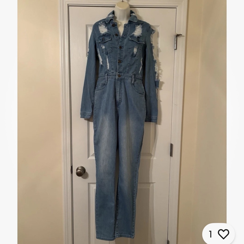 Brand new with tags Fashion Nova Light Blue Distressed Overalls